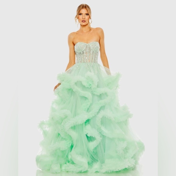 MAC DUGGAL 20542 NWOT Strapless Corset Detail Tulle Layered Gown - Picture 1 of 6
